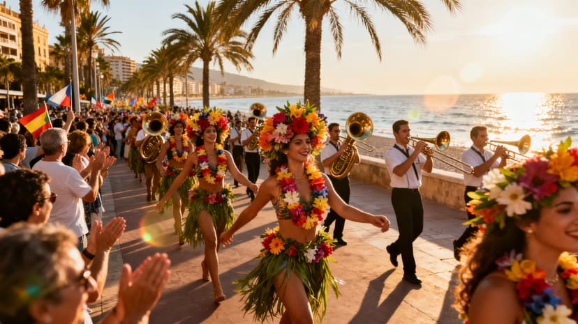 Zancudos iluminados iluminando un pasacalles nocturno en las calles del centro de Málaga